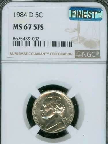 1984 D ジェファーソン ニッケル NGC MS67 FS MAC 最高グレード & スポットレス POP-6 レア