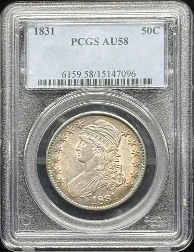 1831年 キャップドバスト ハーフダラー PCGS AU-58 レインボートーン