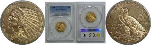 1915年 5ドル インディアンゴールド PCGS MS-63+