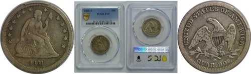 1861-S 着席自由の女神像 25セント硬貨 PCGS F-15