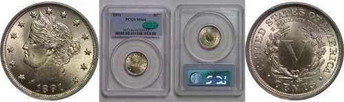 1891年 リバティニッケル PCGS MS-66 CAC