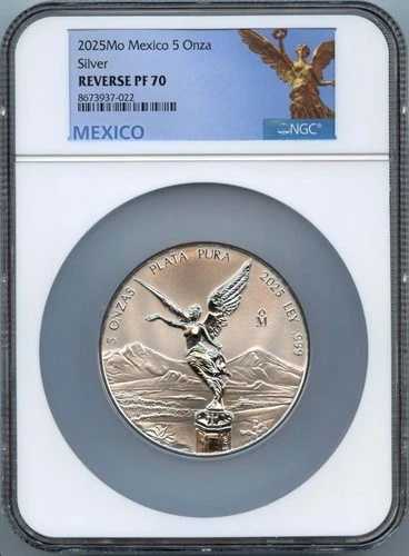 2025年 モ・メキシコ 5 オンザ・リベルタッド シルバー NGC PF70 リバースプルーフ 低鋳造枚数 600枚