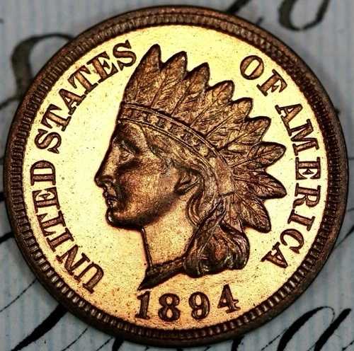 1894 年製カメオ、新品同様 ++ 、燃えるような赤色、宝石プルーフ、インディアンヘッド ペニー、DC382、わずか 2632 個!