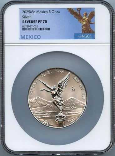 2025年 モ・メキシコ 5 オンザ・リベルタッド シルバー NGC PF70 リバースプルーフ 低鋳造枚数 600枚