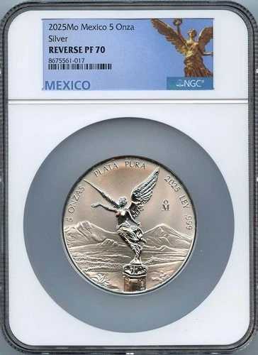 2025年 モ・メキシコ 5 オンザ・リベルタッド シルバー NGC PF70 リバースプルーフ 低鋳造枚数 600枚
