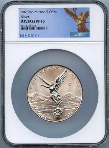 2025年 モ・メキシコ 5 オンザ・リベルタッド シルバー NGC PF70 リバースプルーフ 低鋳造枚数 600枚|WORLD RESOURCE【QUEEN店】