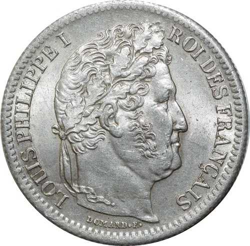 O1857 フランス 非常に希少 2フラン ルイ・フィリップ 1844 K ボルドー シルバー PCGS MS 62-
