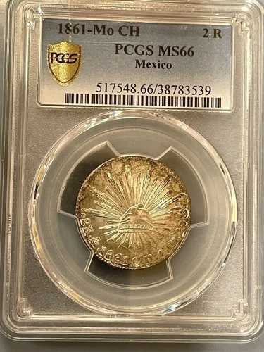 メキシコ：共和国 2 レアル 1861 Mo-CH MS66 PCGS 反射フィールド セミプルーフ
