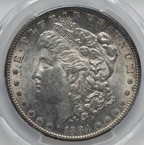 モーガン シルバー ダラー 1884-S PCGS AU-55!!! プルーフのような反射面。