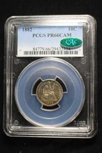 1882 年 着席型リバティ ダイム PCGS PR66 CAM CAC - 優れた視覚的魅力と CAMEO!
