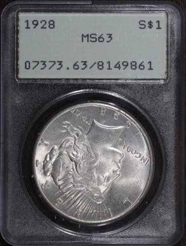 1928年 (MS63) ピースシルバードル $1 PCGS ラトラー - 主要日付 406,395円