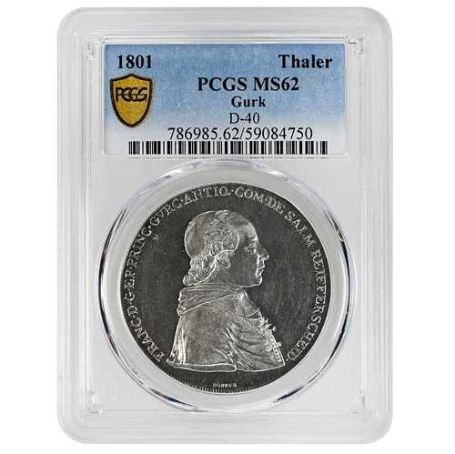 1801-A ターラー・グルク オーストリア、PCGS MS62 プルーフ、驚異的！希少コイン