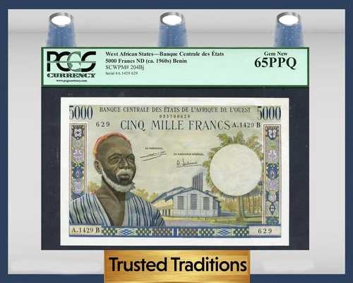 TT PK 204Bj 1960年代 西アフリカ諸国 5000フラン PCGS 65 PPQ 宝石 新品!
