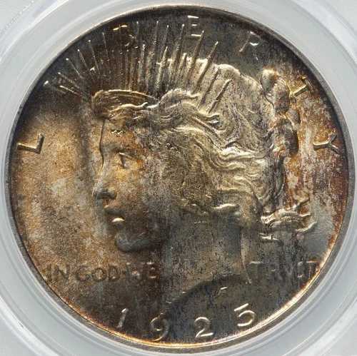 1925-S PCGS MS64 のピースドル！PQ（プレミアム品質）の良品。美しい経年変化が見られます。