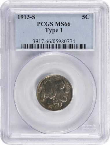 1913-S バッファローニッケル タイプ1 MS66 PCGS