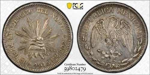 1915年 CH-FM チワワ。革命軍「北軍」シルバーペソ PCGS MS63