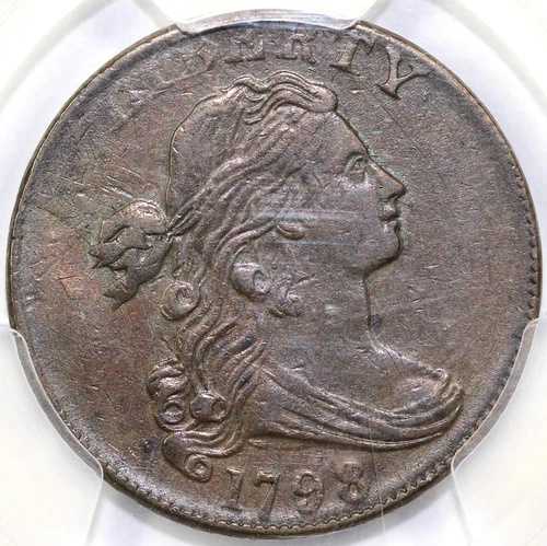 1798年 1セント セカンドヘアスタイル ドレープバスト ラージセント PCGS XF 詳細クリーニング済み
