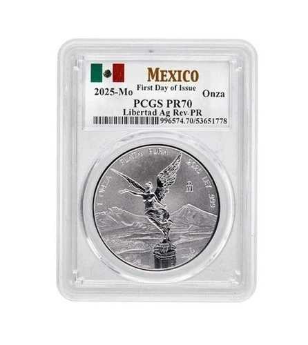 2025年 PCGS PR70 初日 1オンス オンザ メキシカンシルバー リベルタッド リバースプルーフコイン
