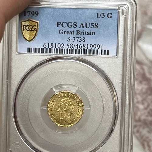 希少 1799年 英国 ジョージ3世 金貨 1/3ギニー 1/3G PCGS AU58 ポップ2 1つだけ高い｜WORLD RESOURCE【QUEEN店】