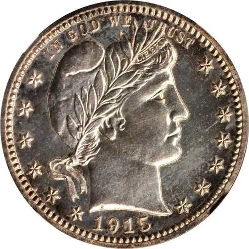 1915年 NGC PR65 発行枚数450枚 - 1859年から現在までの発行枚数の中で2番目に少ない！ $2,050 PCGS PG！ バーバークォーター
