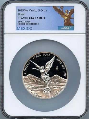 2025 Mo メキシコ 5 オンザ リベルタ シルバー NGC PF69UC ロー ミント 400
