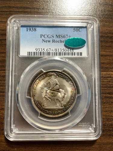1938-P ニューロシェル シルバー ハーフドル 記念 50セント PCGS MS 67+ PLUS CAC