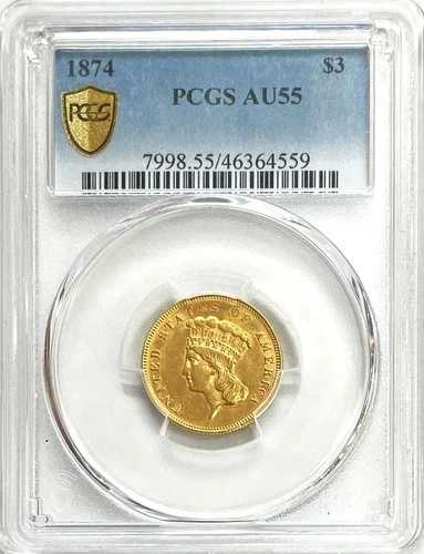 1874年 金貨 3ドル インディアンプリンセスヘッドコイン PCGS UNC 55程度