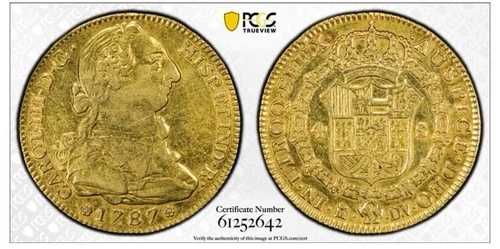 1787 M DV スペイン 4エスクード金貨、台座取り外し済み PCGS VF、宝石付き 423,720円