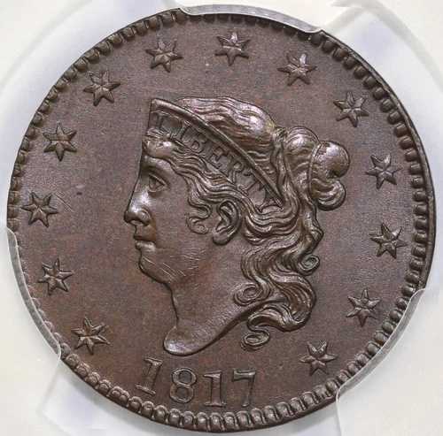 1817 1セント 13スター N-13 コロネットまたはマトロンヘッド ラージセント PCGS MS 63 BN *PQ*