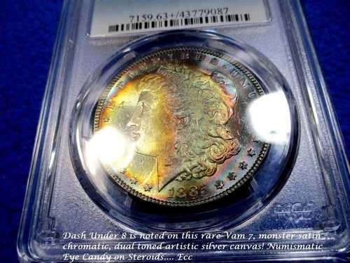 1885年 モルガン・ダラー Ms63+PL 希少 VAM-7 クロマティック デュアルトーン ジェム PCGS GS PQ+｜WORLD RESOURCE【QUEEN店】