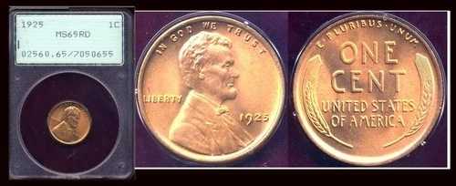 1925年 リンカーンセント 希少 オールドラトラー スラブ 純赤 PCGS MS65RD ..オールドラトラー