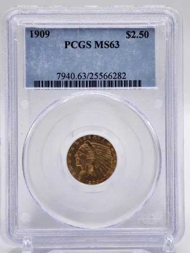 1909年 2.5ドル金貨 インディアン PCGS MS63 (122DM)