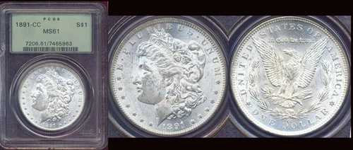 1891-CC $1 PCGS MS61 -ホワイトミントラスターモルガンダラー++