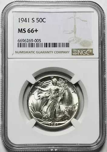 1941年 S ウォーキング・リバティ ハーフダラー NGC MS-66+ プラス｜WORLD RESOURCE【QUEEN店】