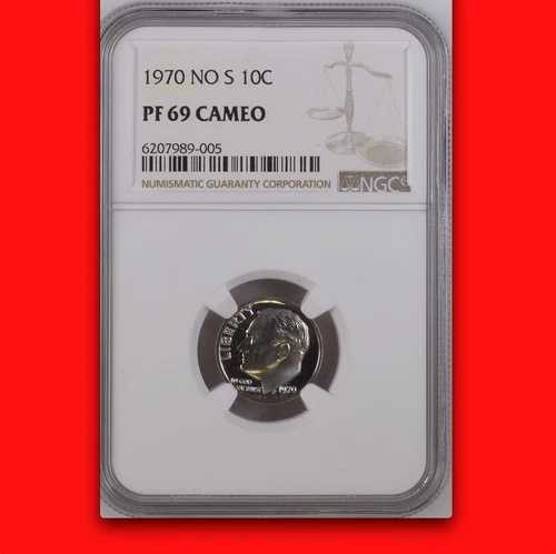 1970年 No-S NGC PR69 カメオ $3,749-CDN? ポップトップ ? キーデート プルーフ ルーズベルト ダイム 10セント