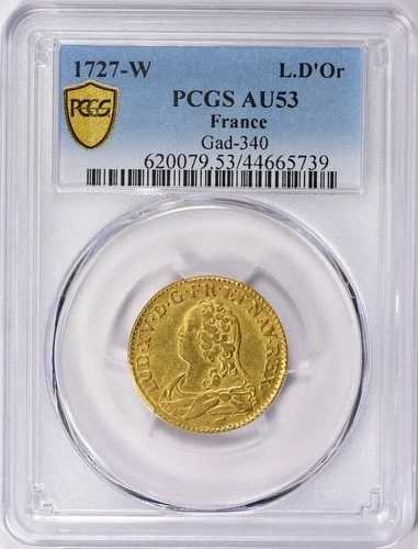 フランス 1727-W ゴールド ルイ・ドール Gad-340 PCGS AU-53 (AGW = 0.2405 オンス)｜WORLD RESOURCE【QUEEN店】