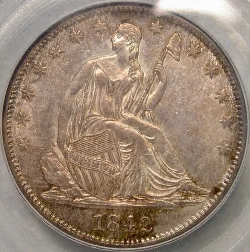 1842年 自由の女神像 座像 シルバー ハーフドル 中額 日付 美しい 豪華 PCGS MS 62