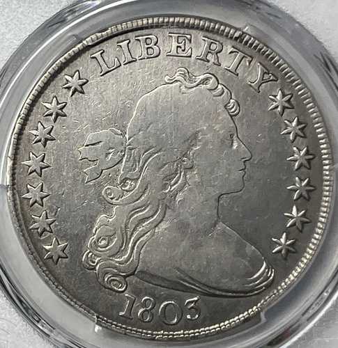 1803年 ドレープバスト シルバードル 1ドルコイン - PCGS VG詳細認定 - 希少な日付
