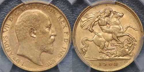 1908年パースハーフソブリン - PCGS AU55 553,520円