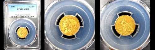 1911年 $2.5 PCGS MS61- インディアンヘッドゴールドクォーターイーグル---｜WORLD RESOURCE【QUEEN店】
