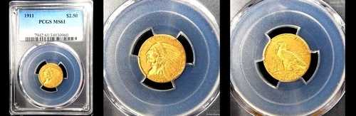 1911年 $2.5 PCGS MS61- インディアンヘッドゴールドクォーターイーグル---