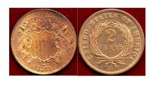 1871 2セント硬貨 - よく打たれており、日付も少ない - 色調は良好 - 2セント以上