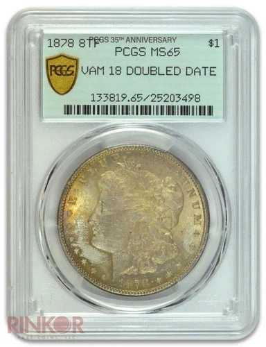 1878年 8TF $1 モルガン・ダラー VAM 18 ダブル・デイト PCGS MS 65