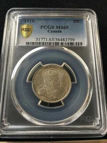 1910年 PCGS 鑑定済み カナダ 25 セント、**MS-65**