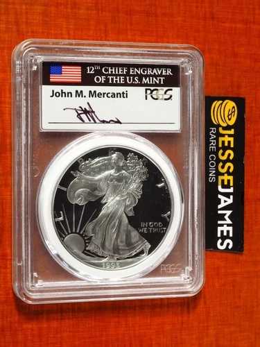 1993年 Pプルーフ シルバーイーグル PCGS PR70 ジョン・マーカンティ サイン入り ミント彫刻シリーズ｜WORLD RESOURCE【QUEEN店】