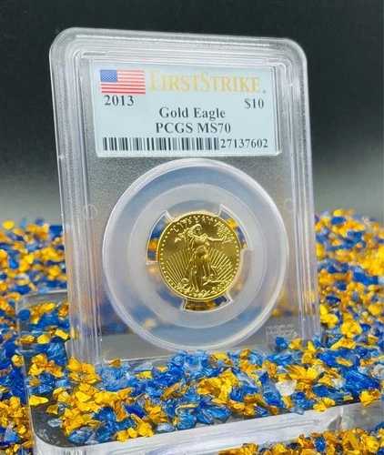 2013 年 $10 アメリカン ゴールド イーグル PCGS MS70 ファースト ストライク フラッグ 希少 754 枚中 1 枚 傷なし!