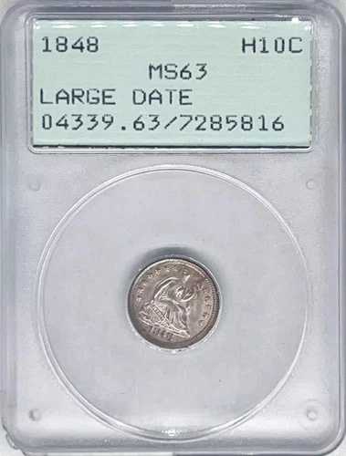 1848年 H10C ラージデイト PCGS ラトラー MS63 リバティ・シーテッド・ハーフダイム 07285816