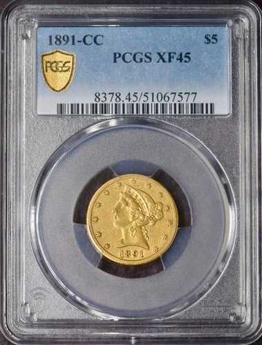 1891-CC 5ドル金貨 リバティヘッド ハーフイーグル - PCGS XF45 - ゴールドシールド - ?COINGIANTS?