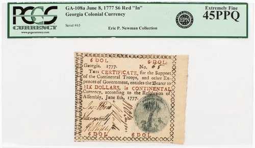 Fr. GA-108a、1777年6月8日、ジョージア植民地通貨6ドル、「パーム」、PCGS 45PPQ｜WORLD RESOURCE【QUEEN店】 400,400円