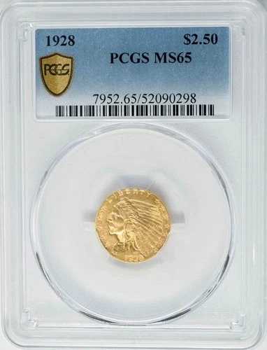 1928年 2.5ドル 1/2ドル金貨 MS65 セキュア PCGS 950350-6 400,400円